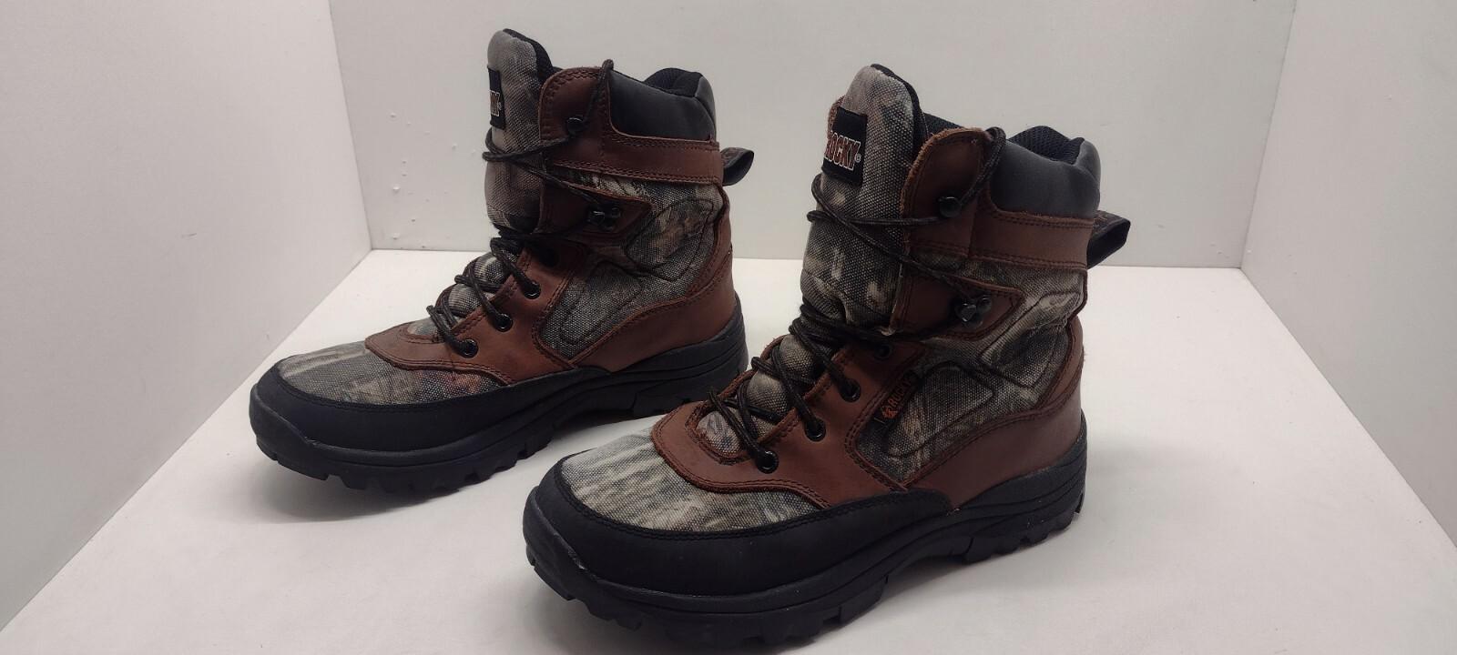 Rocky 7″ Hunting Boots Brown Leather Camo Waterproof 400 Gram Insulation Men 8.5