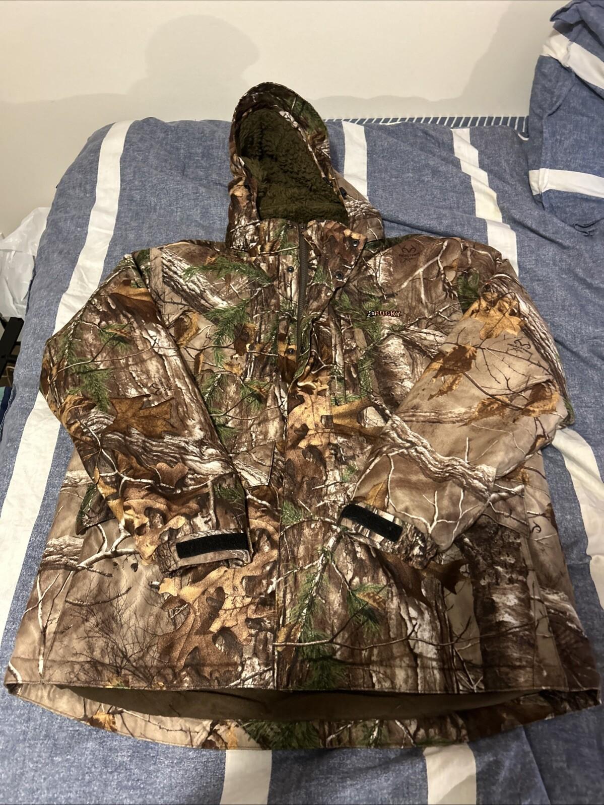 Rocky Mossy Oak Jacket Mens L Camo Coat Full Zip Hooded Insulated Hunting