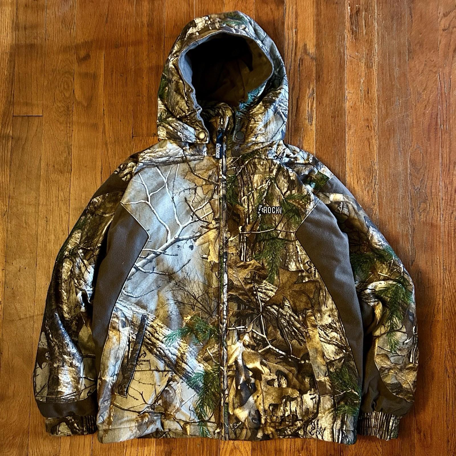 Vintage Rocky Realtree Camouflage Camo Outdoor Zip Up Hooded Jacket Youth L