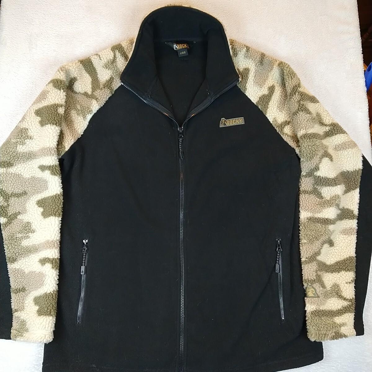 Rocky Men’s L Black Fleece Jacket Full Zip Camo Berber Fleece Sleeves Hunting