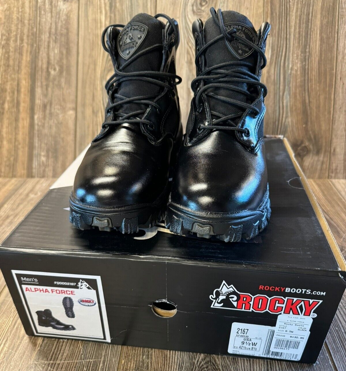 Brand New in Box Mens Rocky Boots Black Alpha Force Waterproof Boots Size 9.5 W