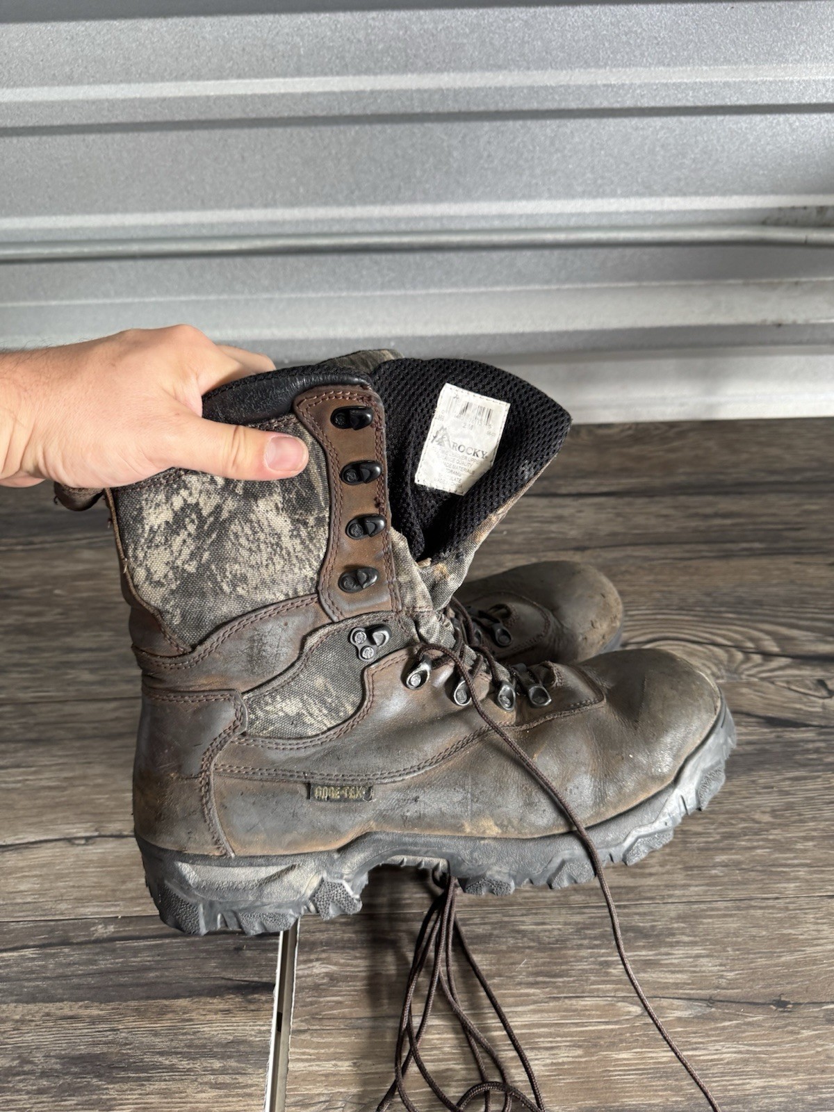 Rocky Men’s Outdoor Boots River Rat Waterproof Thinsulate Brown Camo Sz. 12