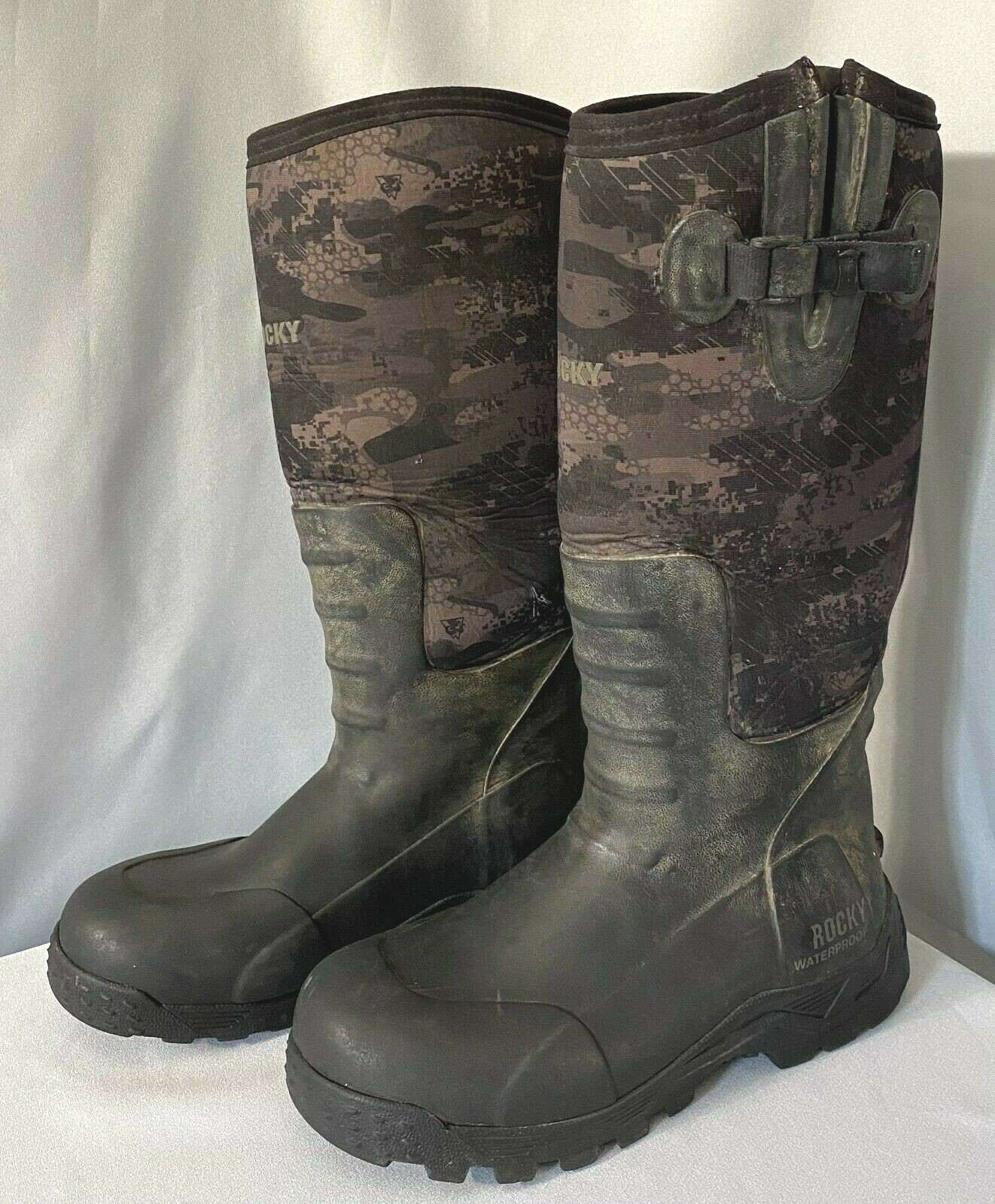 Rocky RKS0345 Venator Camo Rubber Waterproof 16″ Boot Size 8M Fishing Hunting