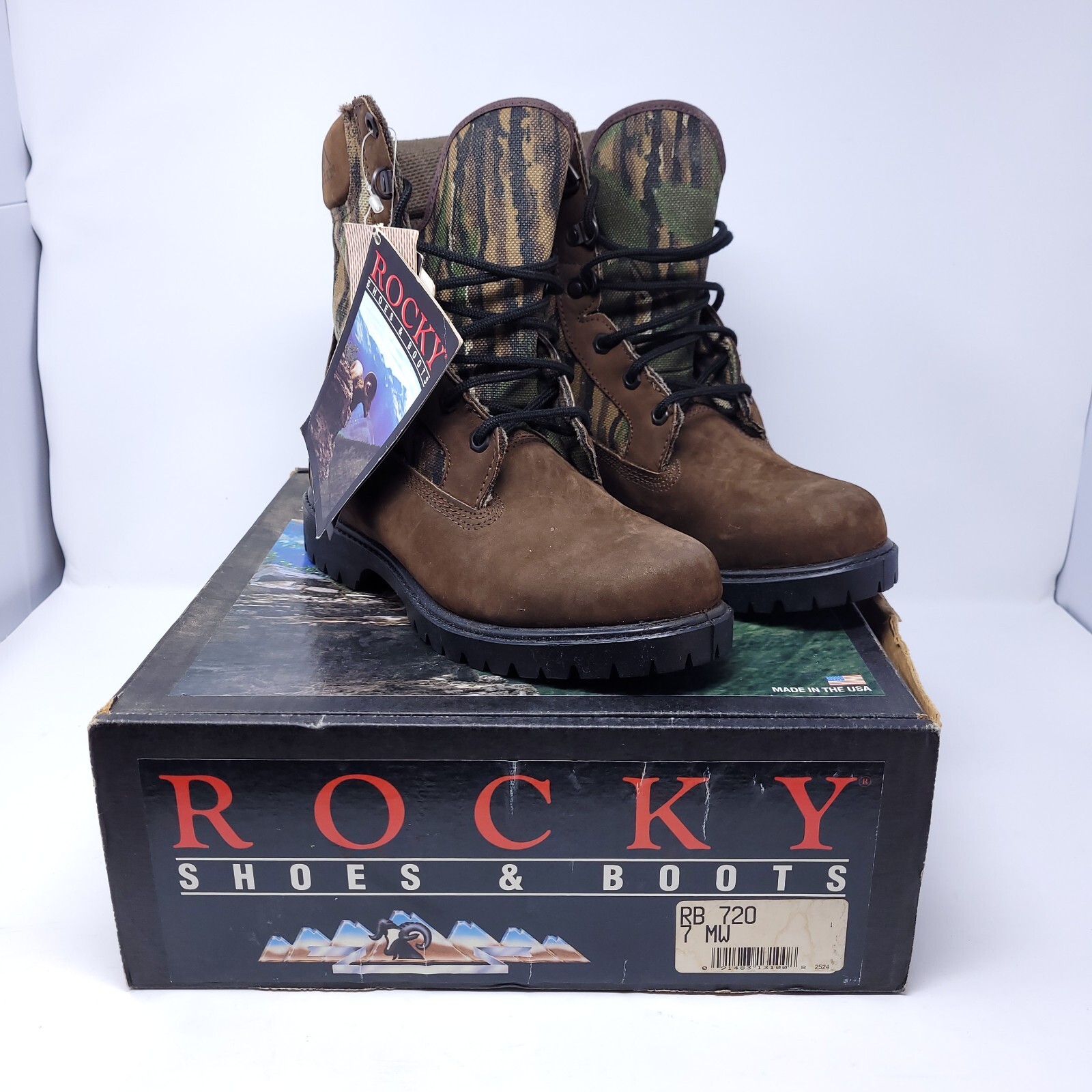 Rocky Boots Hunting Outdoor Camo RB720 Men’s 7 MW Lace Up Leather Made USA New