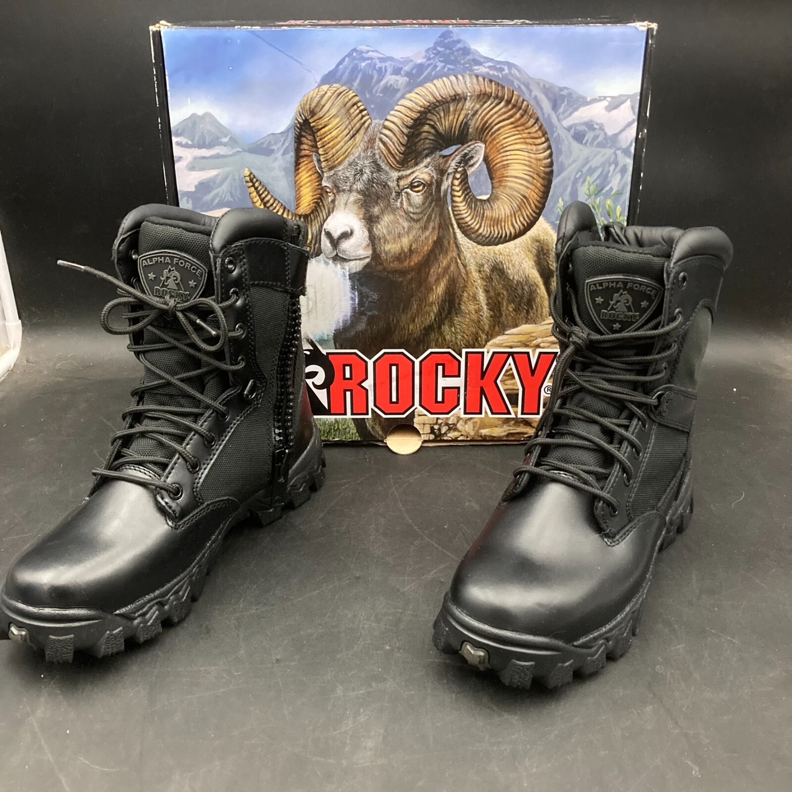 Men’s Rocky 8″ Alpha Force Tactical Style Black Leather Boots Size 6.5 NEW w/Box
