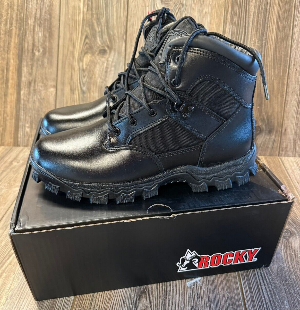 Brand New in Box Mens Rocky Boots Black Alpha Force Waterproof Boots Size 10