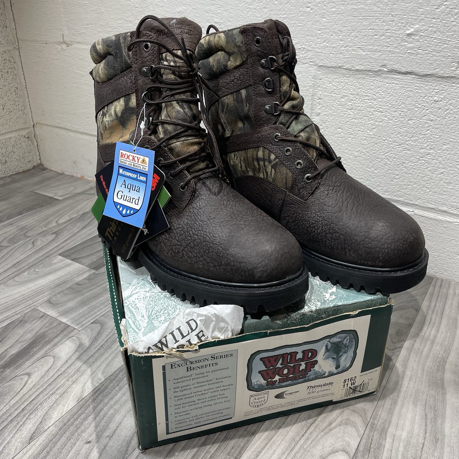 Wild Wolf By ROCKY 800 Gram Leather Hunting Boots Men 11 W Cordura Mossy Oak NWT