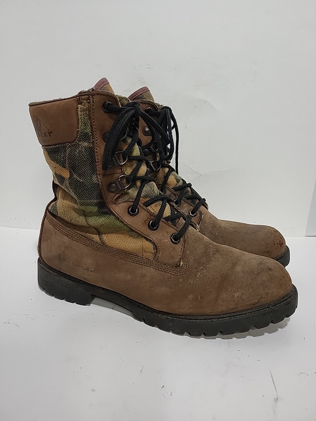 ROCKY BROWN LEATHER CAMOUFLAGE HUNTING MENS 9.5M BOOTS