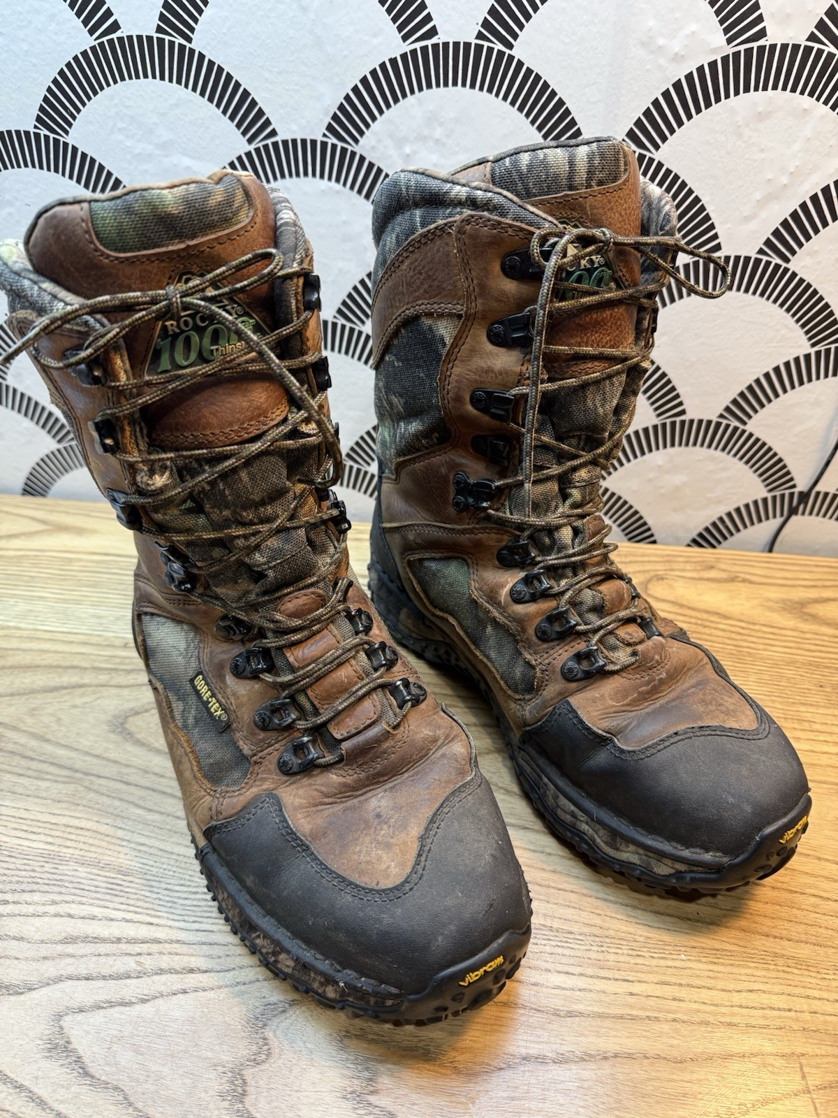 Rocky Gore-Tex Camo Brown Leather 1000g Thinsulate Winter Boots Men’s Size 8.5