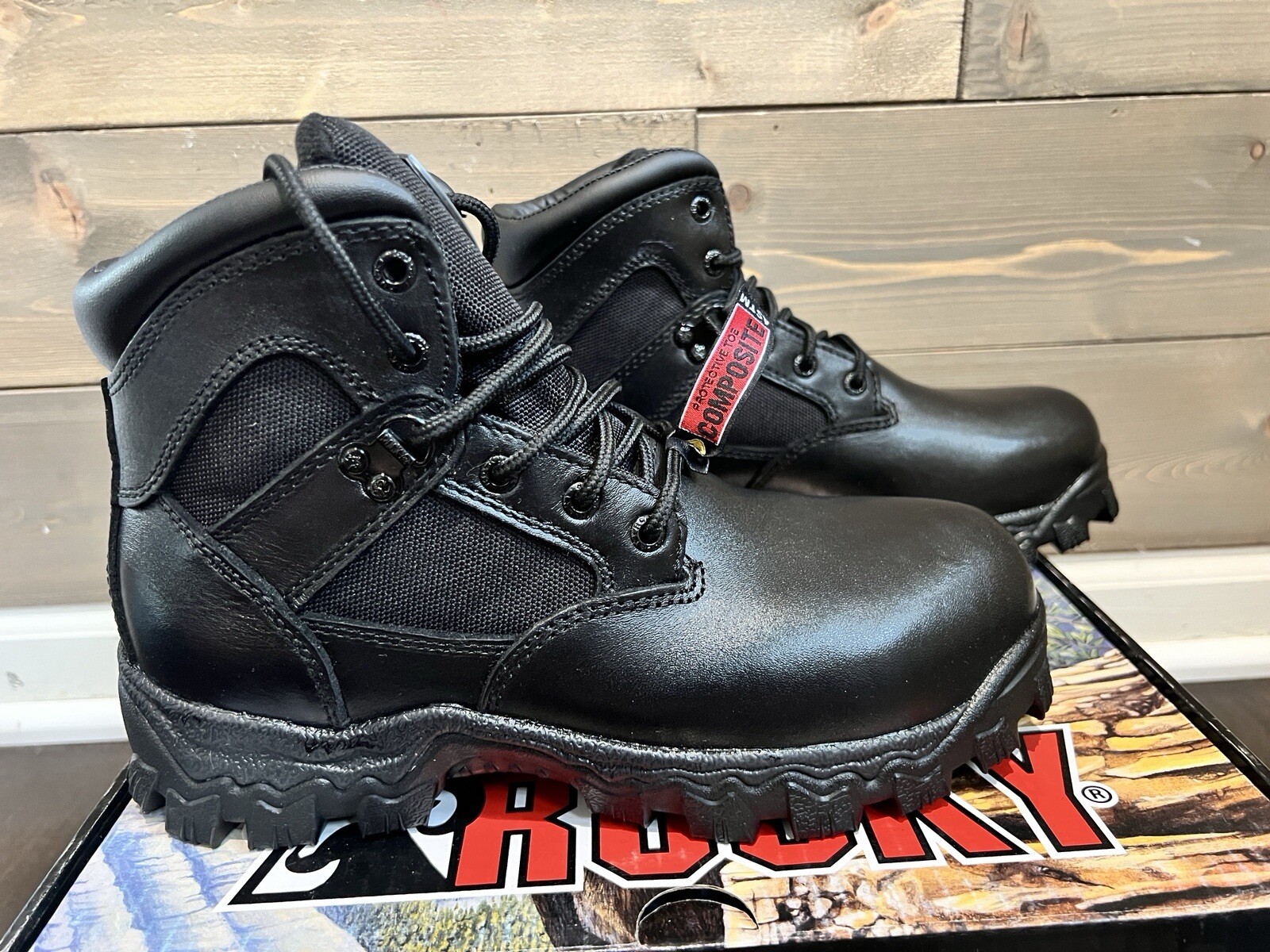 NEW Rocky Alpha Force 6” Black Leather Men’s Boots Size 6.5 W Waterproof