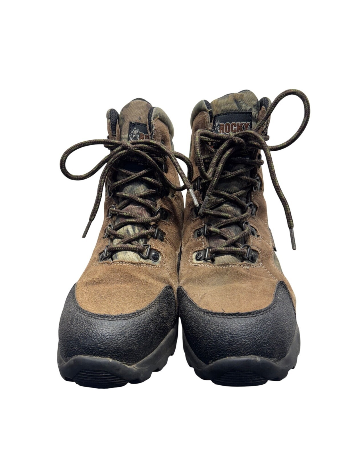 Rocky Brown Camo Suede Lace-Up Hiking Boots With Rubber Sole #141B