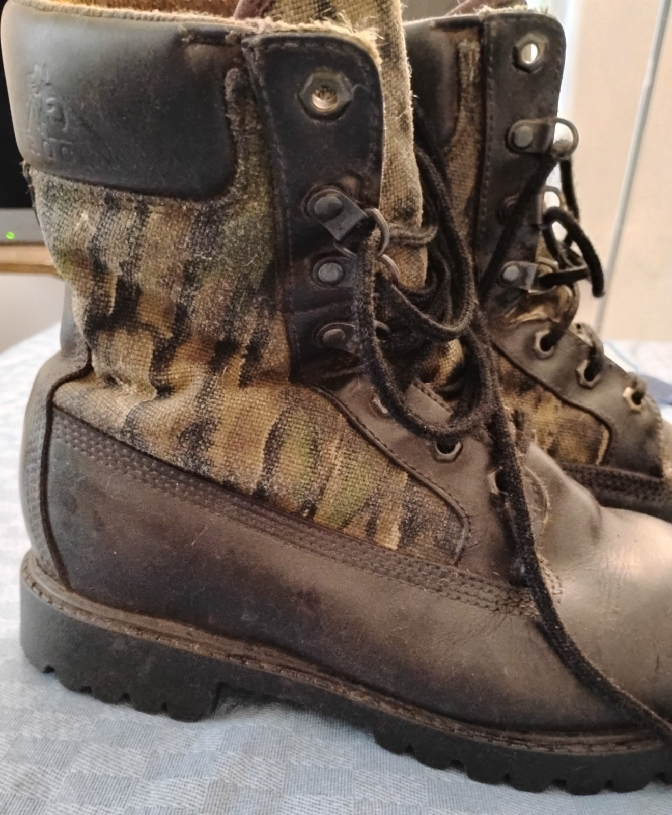 Rocky Leather Camo Work Boots Black Mens Size 8M Hunting Hiking Outdoor Woodland