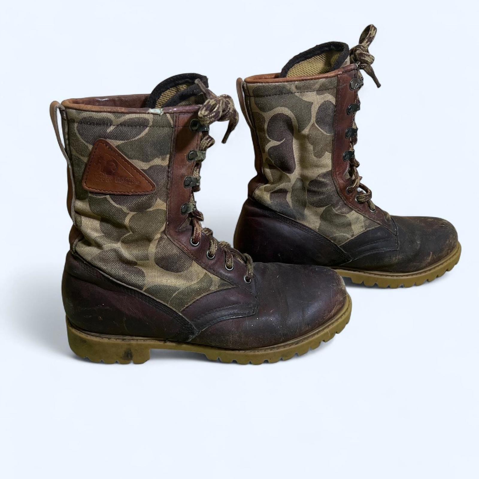 Vintage Rocky Thinsulate Insulated Camo Leather Combat Hunting Boots Men size 8