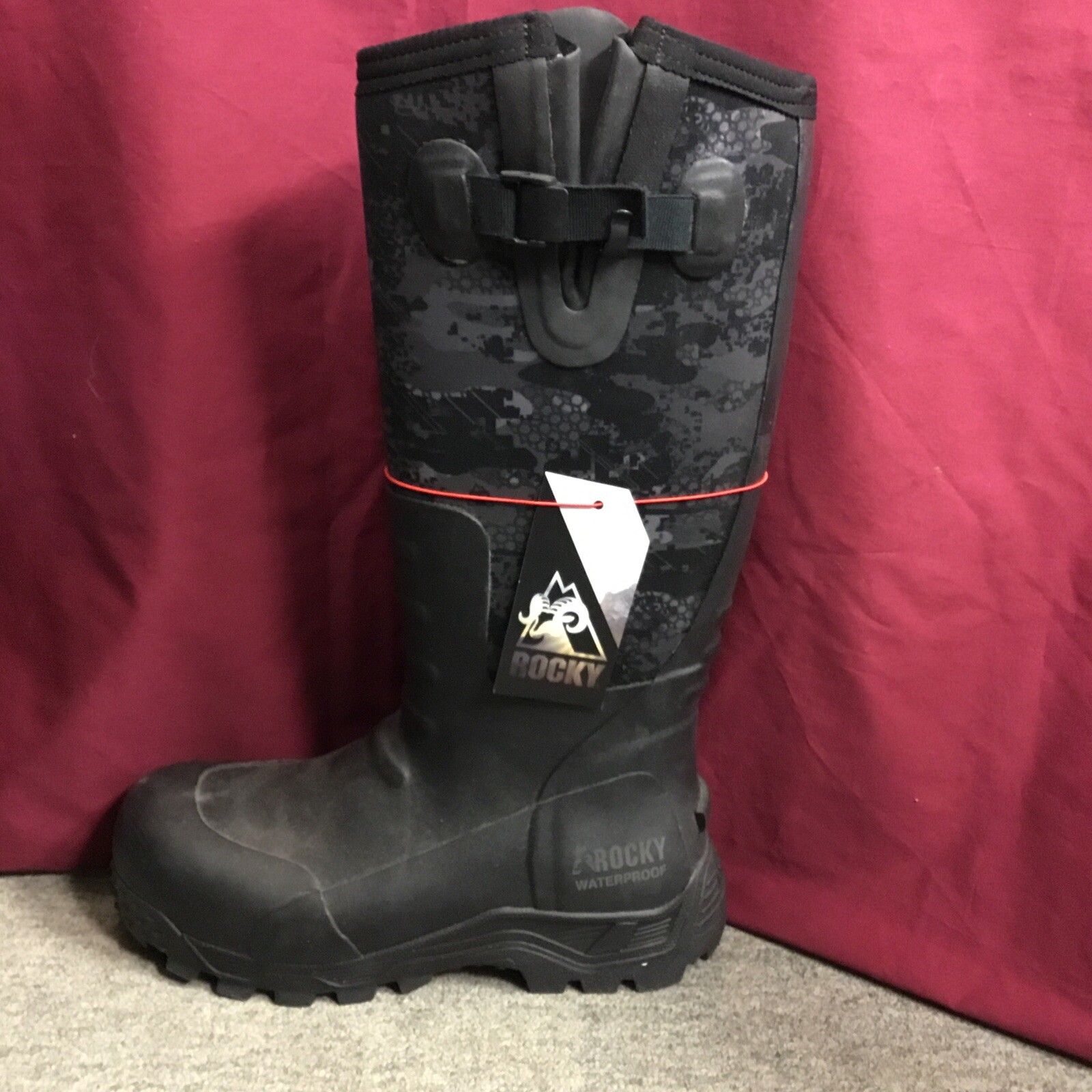 New Men’s Rocky RKS0345 Black Camo Sport Pro Rubber 16” Hunting Boot Size 8 M