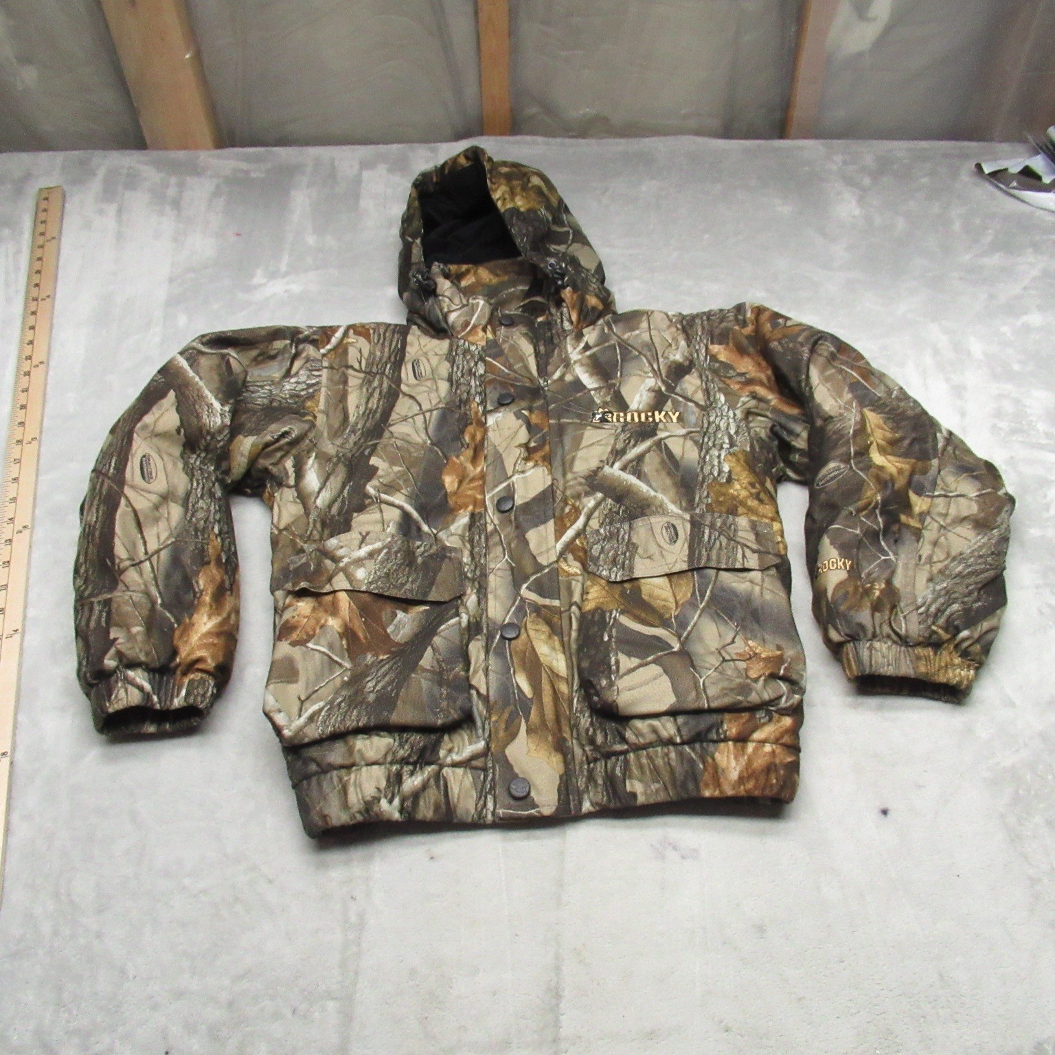 Rocky Jacket Mens Medium Camo Realtree Insulated Hunting Hooded Bomber Waterfowl