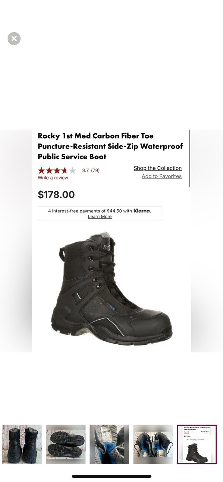 Rocky 1st Med Carbon Fiber Toe Puncture-Resistant Side-Zip Waterproof Size 8