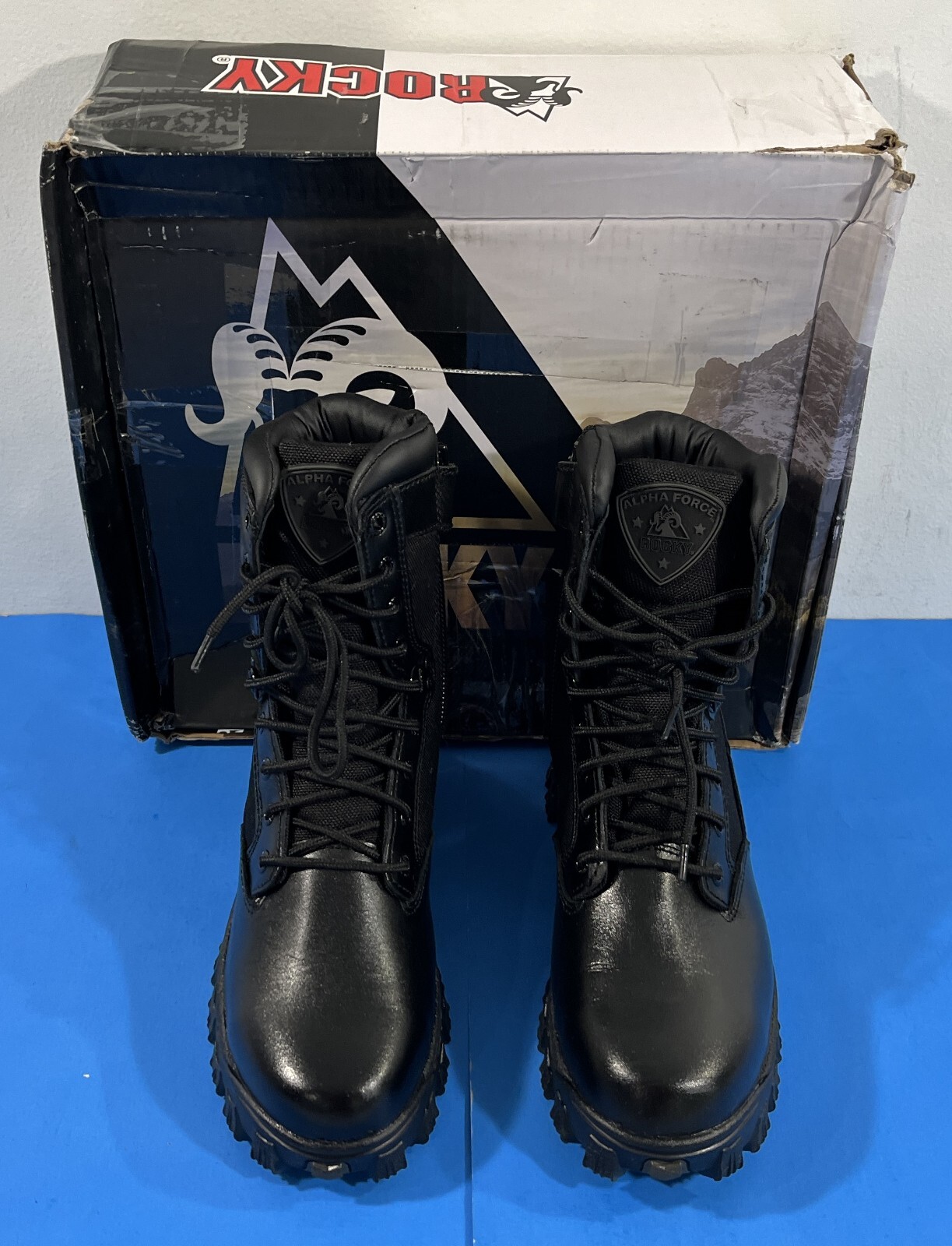7.5 M NIB MENS ROCKY ALPHA FORCE ZIPPER WATERPROOF SERVICE BOOTS BLACK FQ002173