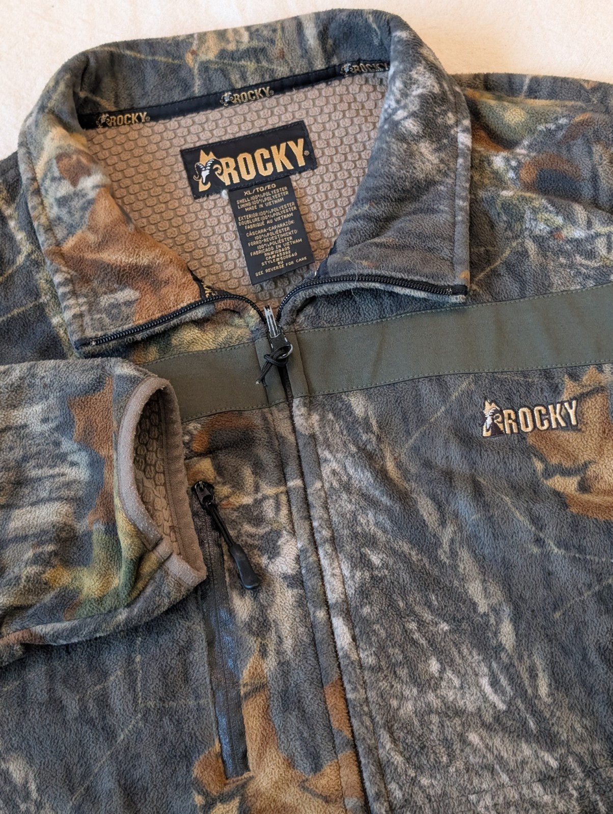 Rocky Camo QS 3 Layer Fleece Jacket Real Tree AOP Boxy Mens Size XL Full Zip