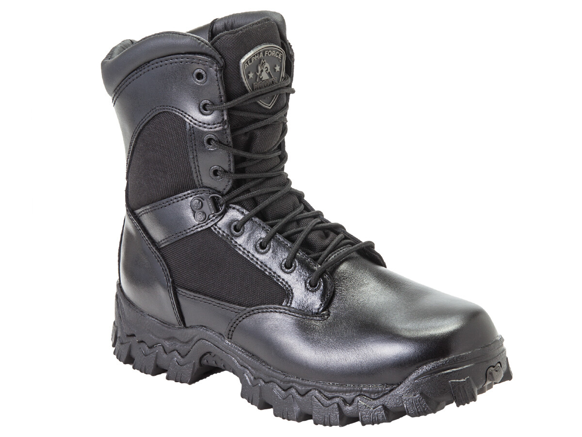 Rocky Mens Black Leather 8in AlphaForce Zipper Waterproof Duty Boots