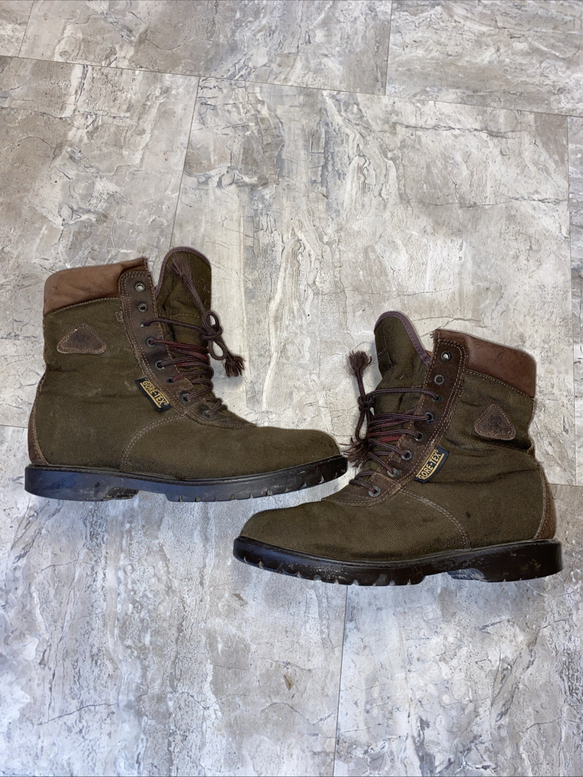 Rocky Mens Gore-Tex Brown Leather Canvas Waterproof Hunting Work Boots Size 9