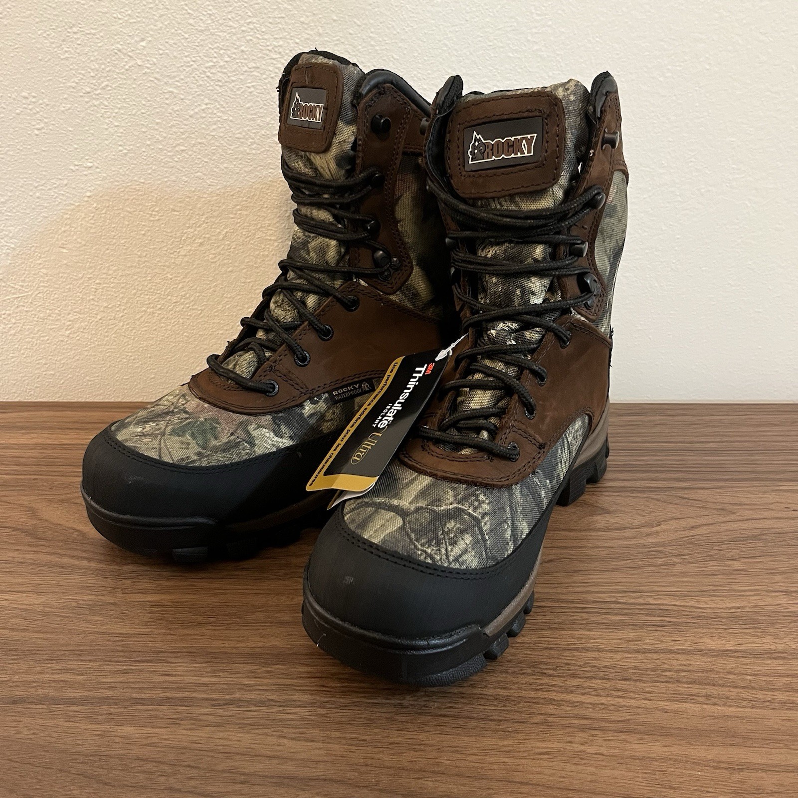 Rocky 800g Thinsulate Waterproof Hunting Boots Mens 9M Brown Camo Insulated