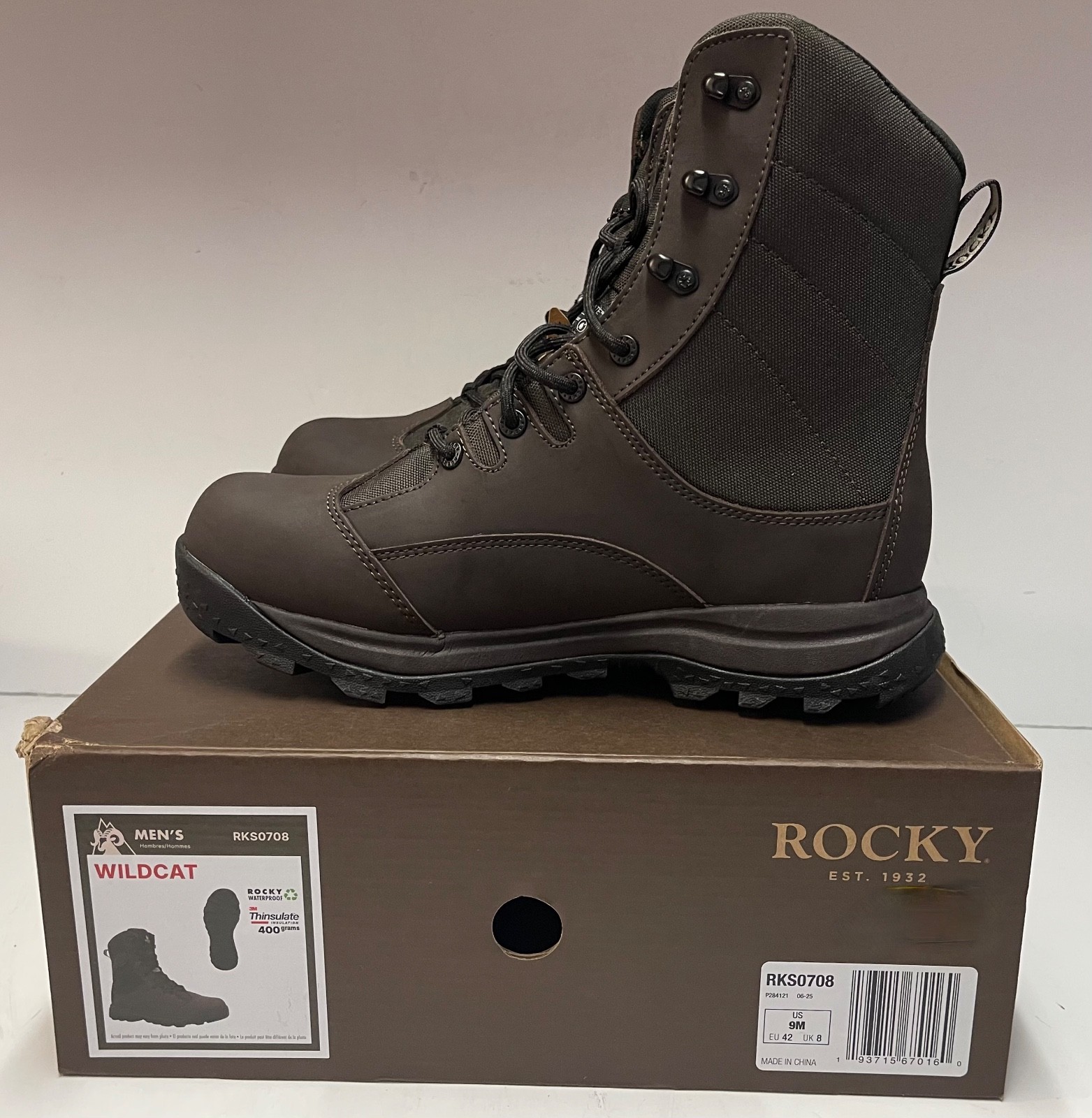 ROCKY WILDCAT 400G INSULATED HUNTING BOOTS BROWN SIZE 9 MENS